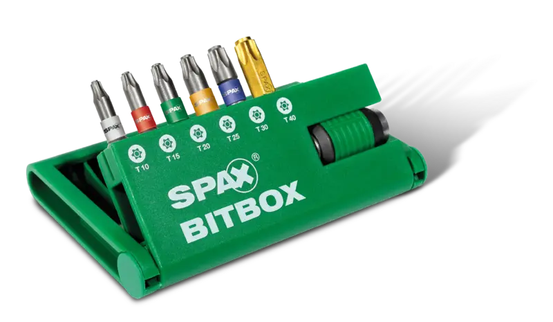 SPAX BITbox T-Star Plus - 6 Bits T10-T40 25MM + 1  Bit-Halter in Profi Qualität